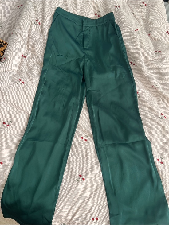 PrettyLittleThing Pants - PrettyLittleThing Emerald Green Satin Wide-Leg Trousers